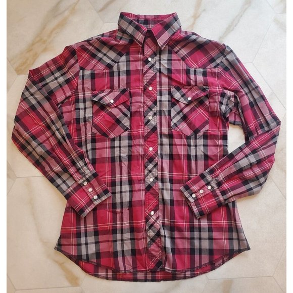Wrangler Western Shirts Button Up Shirt Men's Medium Pearl Snap Rodeo Cowboy Red - Picture 1 of 7